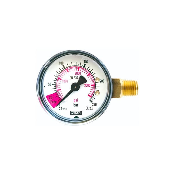 Manometer, Trykmåler, Trykmanometer, Kontrolmanometer, Arbeitsmanometer, Indhold måler med røde interval for CO2-ende, 1/4 AG