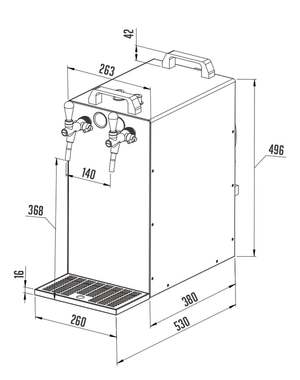 Fadølsanlæg, Øldispenser, Øl Køledispenser, Øl dispenser, Ølmaskine 2-linjers tørkøler lavet af rustfrit stål Kontakt 155 / R Green Line, 160 liter/h
