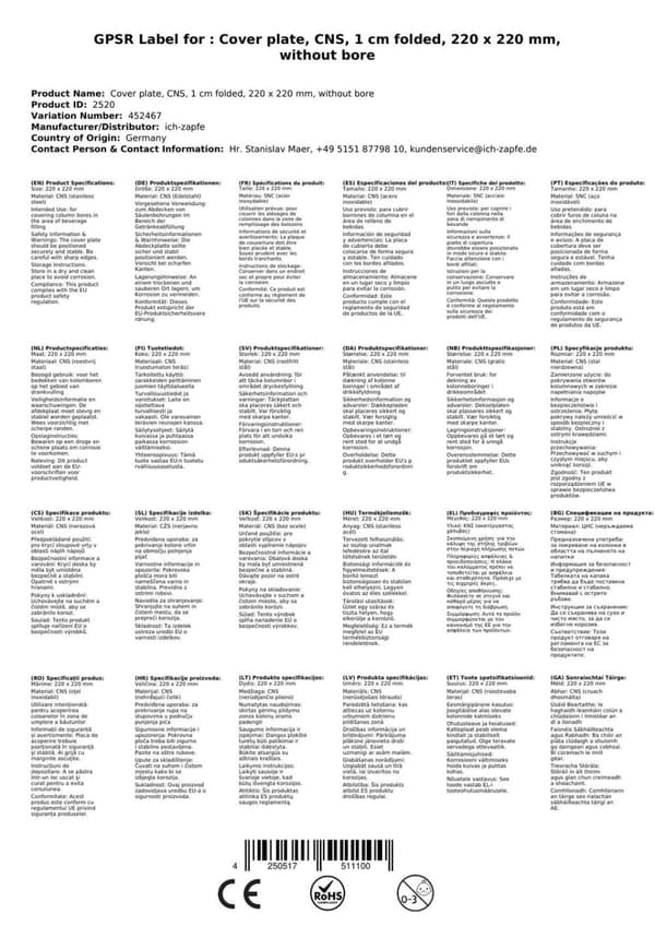 CNS dækplade, 1 cm foldet, 220 x 220 mm, uden hul