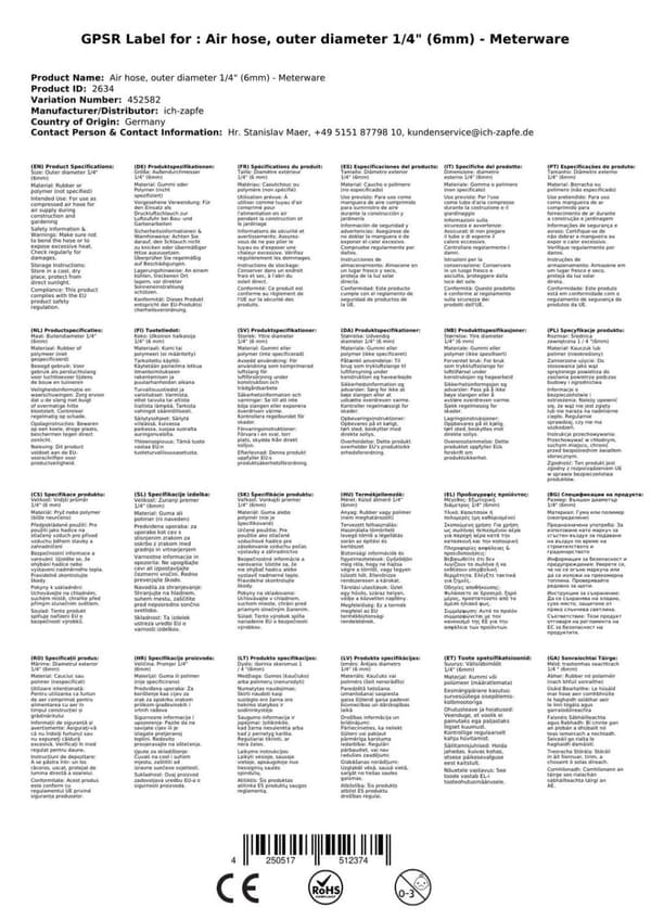 Paineilmaletku, ulkohalkaisija 1/4 (6 mm) - myydään metriltä