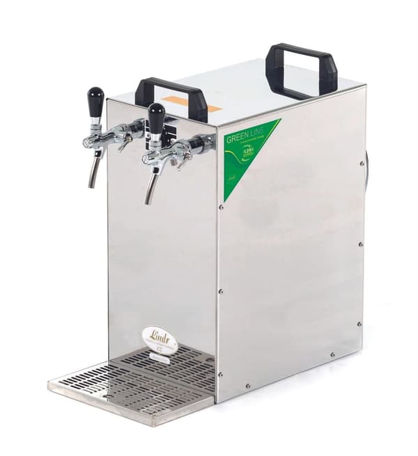 Fadølsanlæg, Øldispenser, Øl Køledispenser Kontakt 155 / K, 2 linier, 160 liter/h af rustfrit stål, med membranpumpe Bierzapfanlange, Green Line
