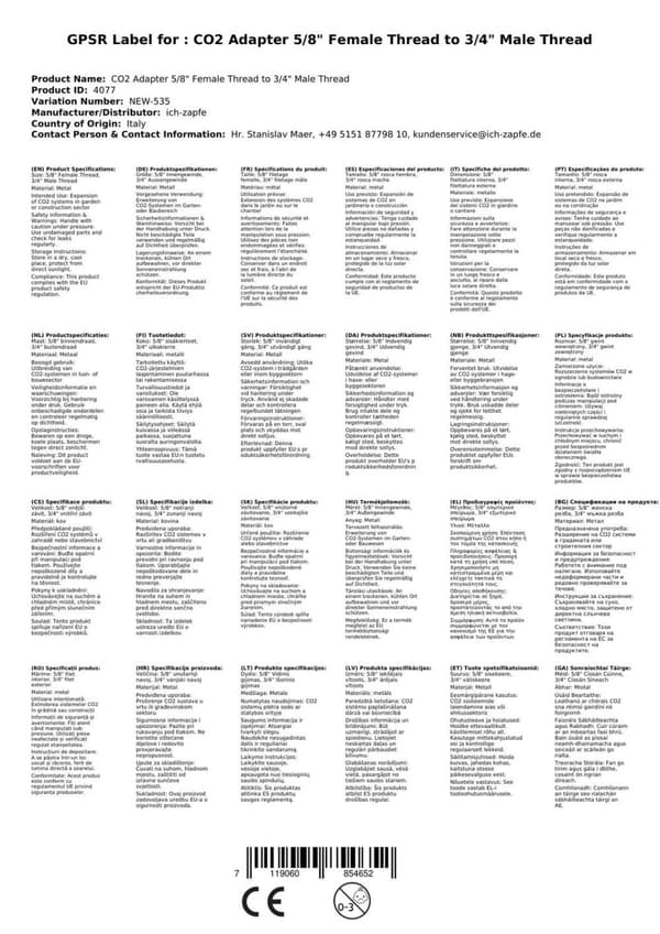 CO2 Cylinder adapter, CO2-påfyldningsadapter, CO2-cylinderadaptere, CO2-flaskeadapter, CO2-adapter 5/8 indvendigt gevind til 3/4 udvendigt gevind