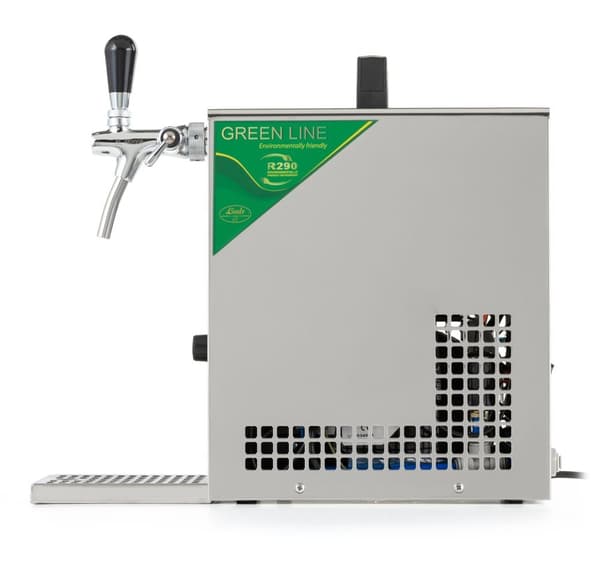 Öltapp, öldispenser, ölmaskin PYGMY 25/K, med membranpump en linje torr kylanordning gjord av rostfritt stål, 35 liter/h, Green Line, KEG:NC Adapter