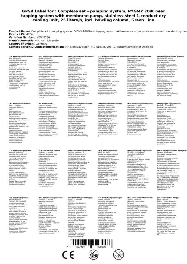 Oluthana tiskin alla, PYGMY 20/K, kalvopumpulla, 1-puolinen kuivajäähdytyslaite ruostumatonta terästä, 25 litraa/h, sis. annostelijan, KEG:Type S