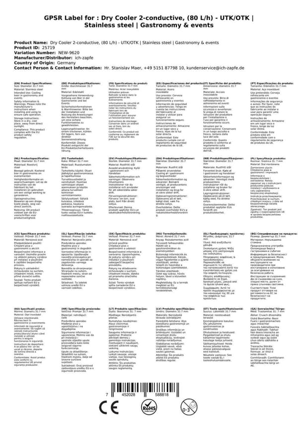 Kuivajäähdytysyksikkö 2 riviä, 100 litraa/h, ylempi laskentalaite, rivin halkaisija: 7 mm
