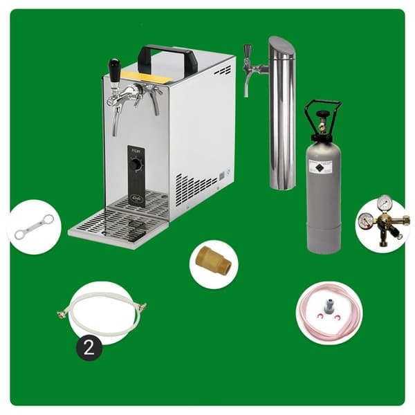 fadølsanlæg, PYGMY 25 1-sidet tør køler, 35 liter/h, inkl. Dispenser, Green Line, KEG:NC adapter