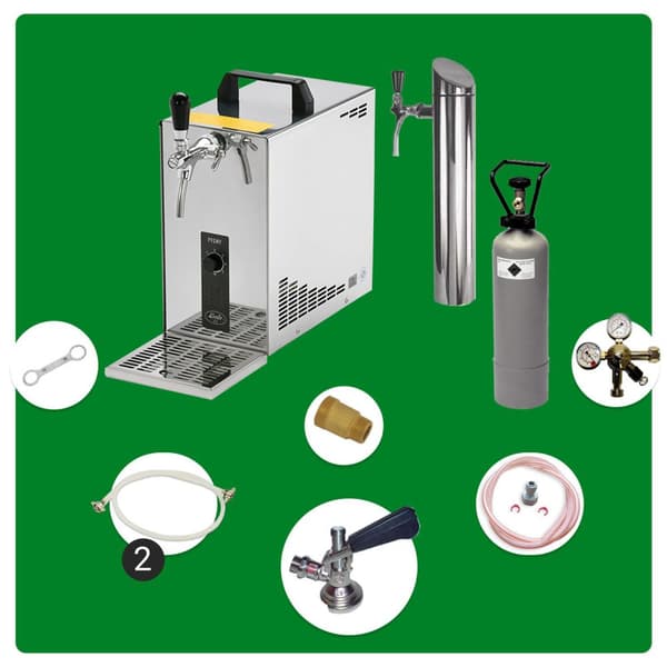 Underräknare komplett set Öltapp, öldispenser, ölmaskin PYGMY 25 1-sidigt torrkylare, 35 liter / h, inkl dispenser, Green LIne, KEG:5 liters adapter
