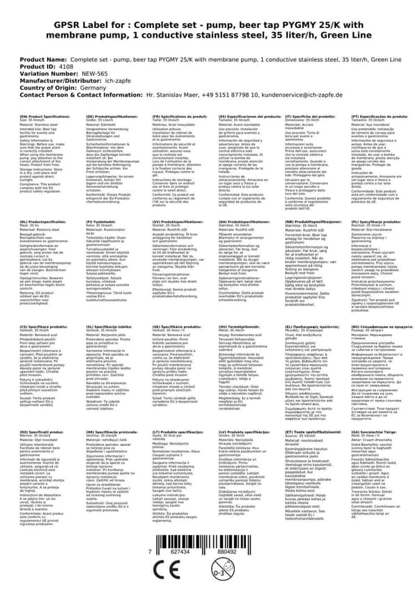 Oluthana PYGMY 25/K, kalvopumpulla yksilinjainen teräksinen kuivajäähdytyslaite, 35 litraa/h, Green Line, KEG: Type A