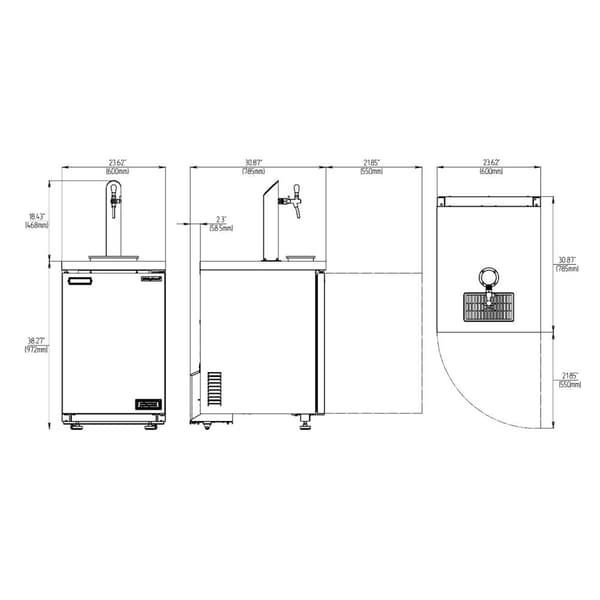 Täydellinen setti - Oluthana, Kegerator, Mobiili olutbaari (olutbaari) - sis. hana torni ja hana virtaussäädöllä, ilman KEG