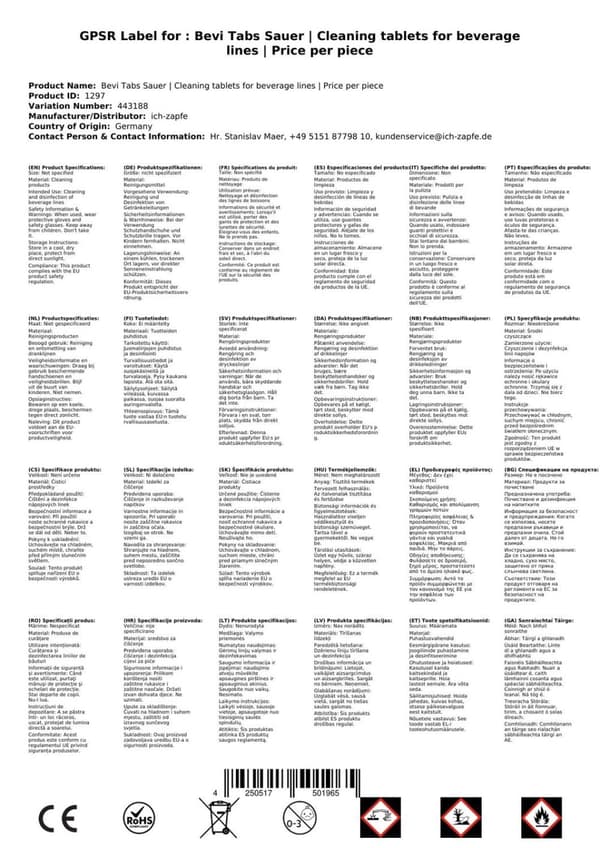 Bevi Tab Sauer -puhdistusaineet, puhdistustabletit juoma-annostelujärjestelmiin, juomalinjat - yksikköhinta