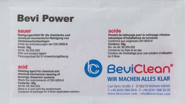 Bevi Power Powder Sauer Rengöringsmedel, Rengöringspulver, Pulver för dryckesdispenseringssystem, dryckeslinjer - 30g, Pris per styck