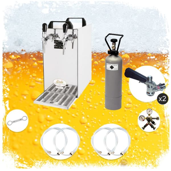 Komplet sæt - fadølsanlæg - kontakt 40 2 linjer tør køler, spil køler 50 liter/h, KEG:NC adapter, KEG 2:KeyKeg