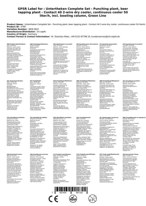 Oluthanan Kontakt 40 2-puolinen kuivajäähdytin, jatkuva jäähdytin 50 litraa / h, sis. Annostelija, Green Line, KEG: Type M, KEG 2: KeyKeg