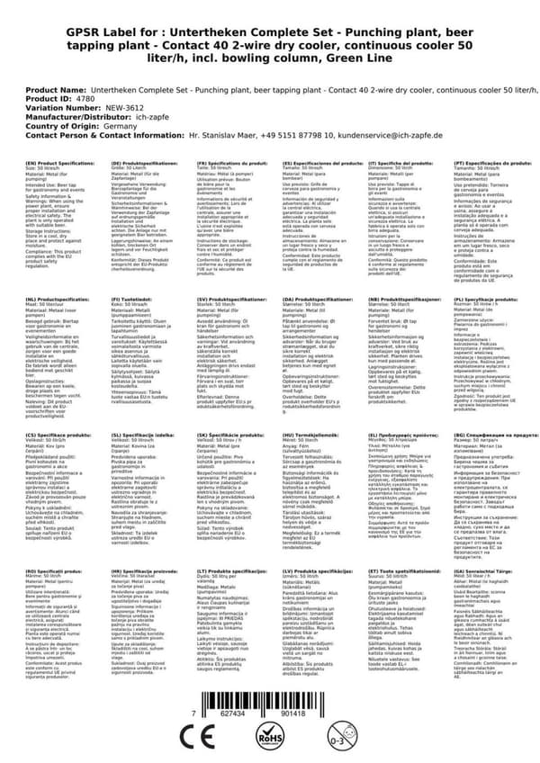 Oluthanan Kontakt 40 2-puolinen kuivajäähdytin, jatkuva jäähdytin 50 litraa / h, sis. Annostelijasoitin, vihreä viiva, KEG: Type G, KEG 2: KeyKeg