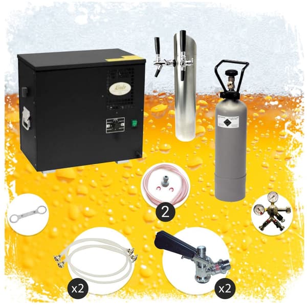 Täydellinen setti tiskin alla olevaan Oluthana AS40 2 silmukkaa, jäähdyttimellä, KEG 2:5 litran adapterilla, KEG:KeyKeg