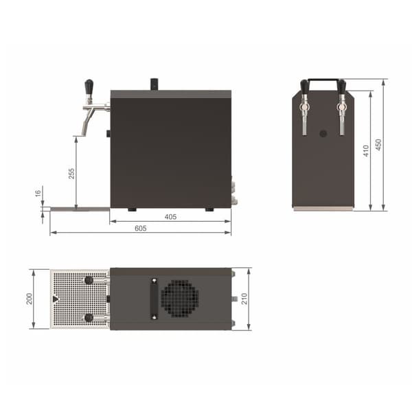 Öltapp STREAM 50K med luftpump ölkorg, flödeskylare 2-ledare torrkylare, upp till 55 liter/h - BLACK EDITION, KEG 2:NC Adapter, KEG:KeyKeg