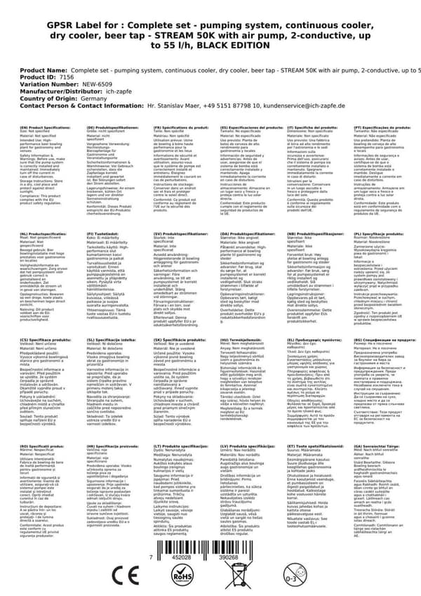 Oluthana STREAM 50K ilmapumpulla, olutpussi, läpivirtausjäähdytin 2-linjainen kuivajäähdytin, jopa 55 litraa / h, KEG 2:Type A, KEG:NC-sovitin