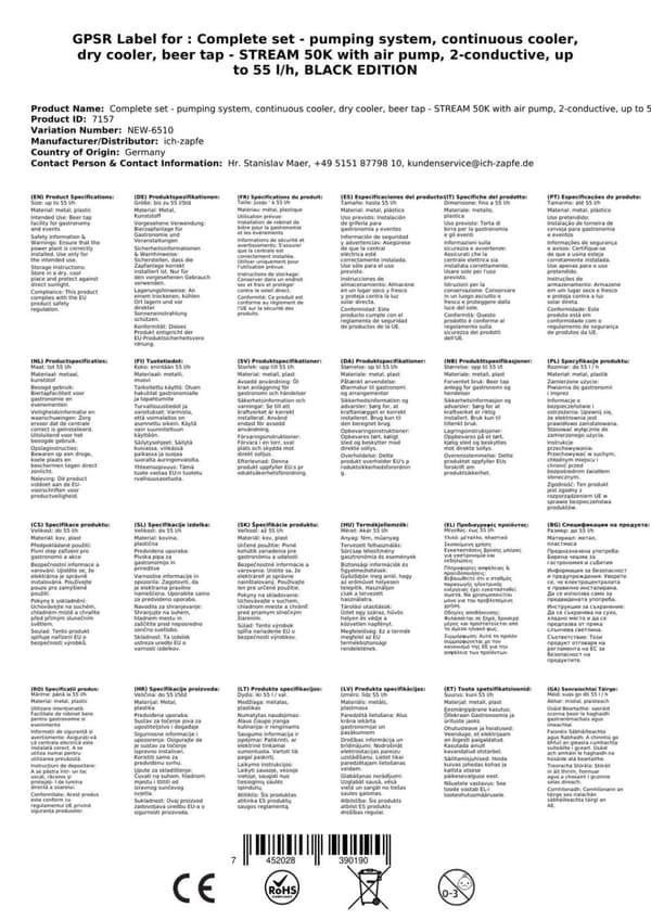 Oluthana STREAM 50K ilmapumpulla, olutpussi, läpivirtausjäähdytin 2-linjainen kuivajäähdytin, jopa 55 litraa / h, KEG 2:Type M, KEG:NC-sovitin