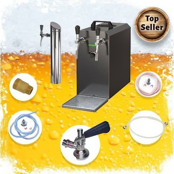 Oluthana STREAM 50K ilmapumpulla, olutpussi, läpivirtausjäähdytin 2-linjainen kuivajäähdytin, jopa 55 litraa/h BLACK OUTLET, KEG 2:Type D, KEG:KeyKeg