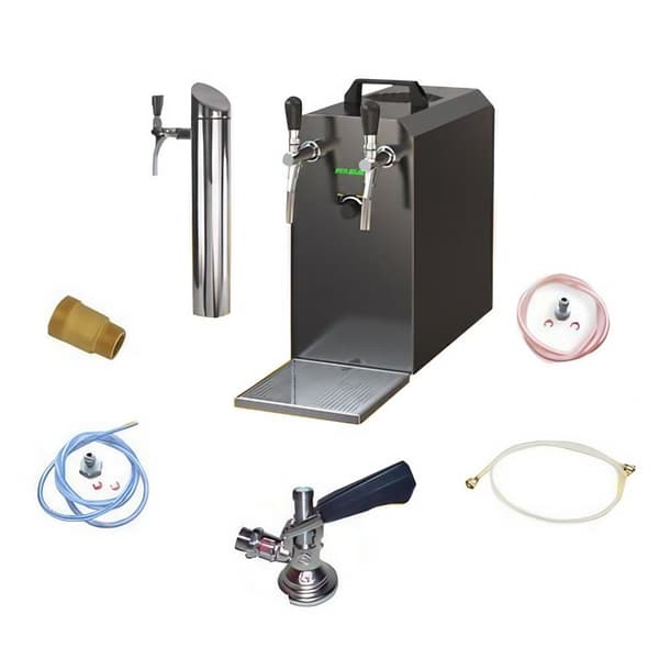 Oluthana STREAM 50K ilmapumpulla, olutpussi, läpivirtausjäähdytin 2-linjainen kuivajäähdytin, jopa 55 litraa/h BLACK OUTLET, KEG 2:Type D, KEG:KeyKeg