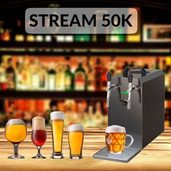Oluthana STREAM 50K ilmapumpulla, olutpussi, läpivirtausjäähdytin 2-rivinen kuivajäähdytin, jopa 55 litraa / h, KEG:Type D, KEG 2:NC-sovitin