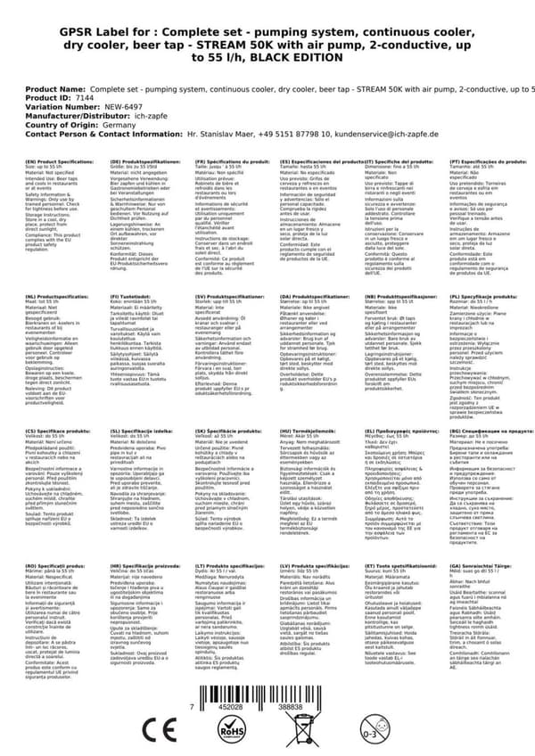 Oluthana STREAM 50K ilmapumpulla, olutpussi, läpivirtausjäähdytin 2-rivinen kuivajäähdytin, jopa 55 litraa/h, KEG:5 litran sovitin, KEG 2:NC -sovitin