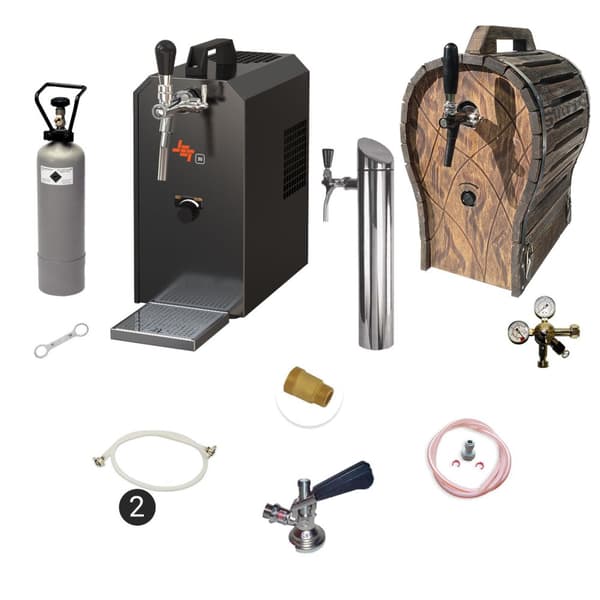 Komplett set under disk - Öltapp JET 30 en linje torr kylare, 35 liter/h -Bierkoffer med trätunna, KEG:utan