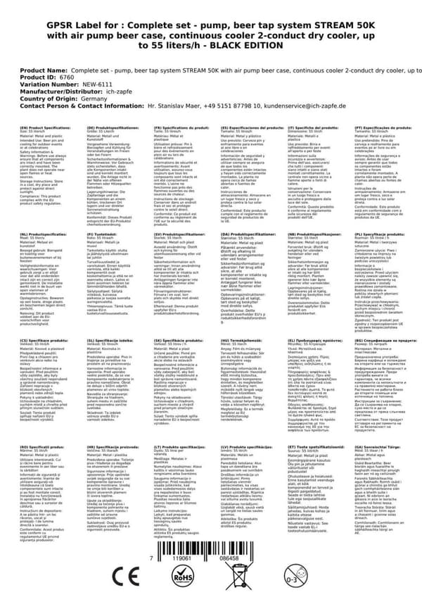 Oluthana STREAM 50K ilmapumpulla olutkorilla, virtausjäähdytin 2-johtoinen kuivajäähdytin, jopa 55 l/h BLACK EDITION,KEG:5 litran sovitin,KEG 2:Type S
