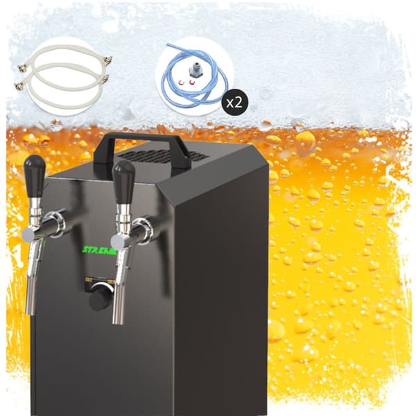 Oluthana STREAM 50K ilmapumpulla olutkori, virtausjäähdytin 2-johtoinen kuivajäähdytin, jopa 55 l/h BLACK EDITION, KEG:Type M, KEG 2:5 litran sovitin