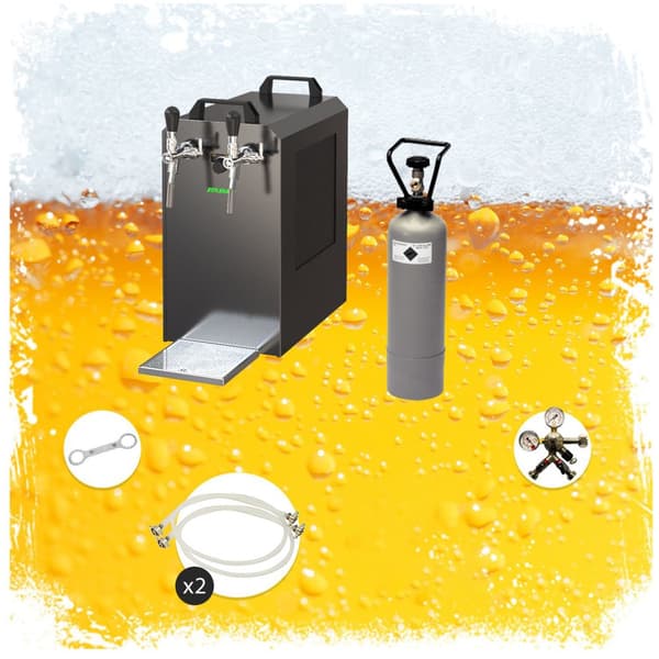 Komplett set - Öltapp - STREAM 80 ölkassett, flödeskylare 2-linjers torrkylare, KEG:5 liters adapter, KEG 2:utan