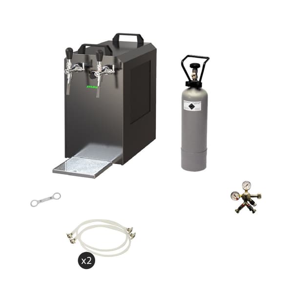 Komplett set - Öltapp - STREAM 80 ölkassett, flödeskylare 2-linjers torrkylare, KEG:5 liters adapter, KEG 2:utan