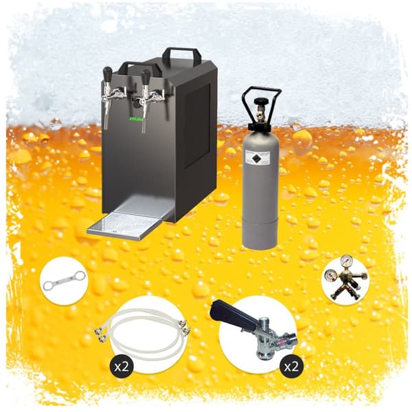 Komplett set - Öltapp - STREAM 80 ölkassett, flödeskylare 2-linjers torrkylare, KEG:5 liters adapter, KEG 2:utan