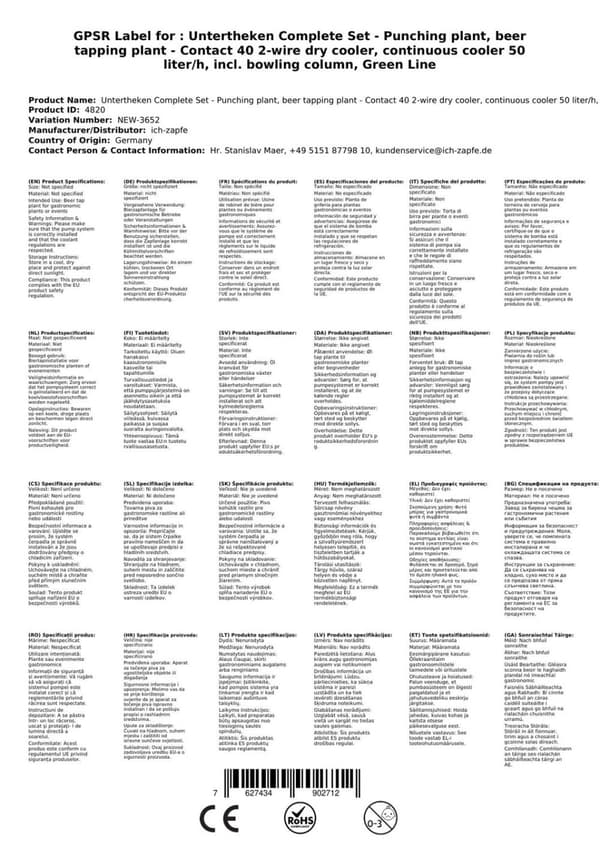 Oluthana Kontakt 40 2-puolinen kuivajäähdytin, jatkuva jäähdytin 50 litraa / h, sis. Annostelija, Green Line, KEG:ilman, KEG 2: Type S