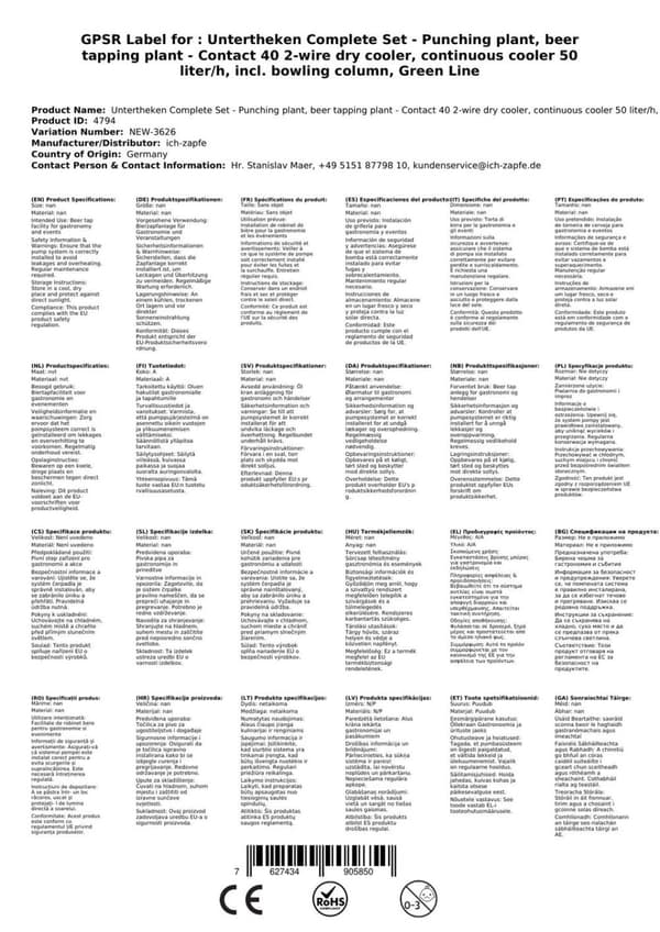 Oluthana Kontakt 40 2-puolinen kuivajäähdytin, jatkuva jäähdytin 50 litraa / h, sis. Annostelija, Green Line, KEG:NC-sovitin, KEG 2:NC-sovitin