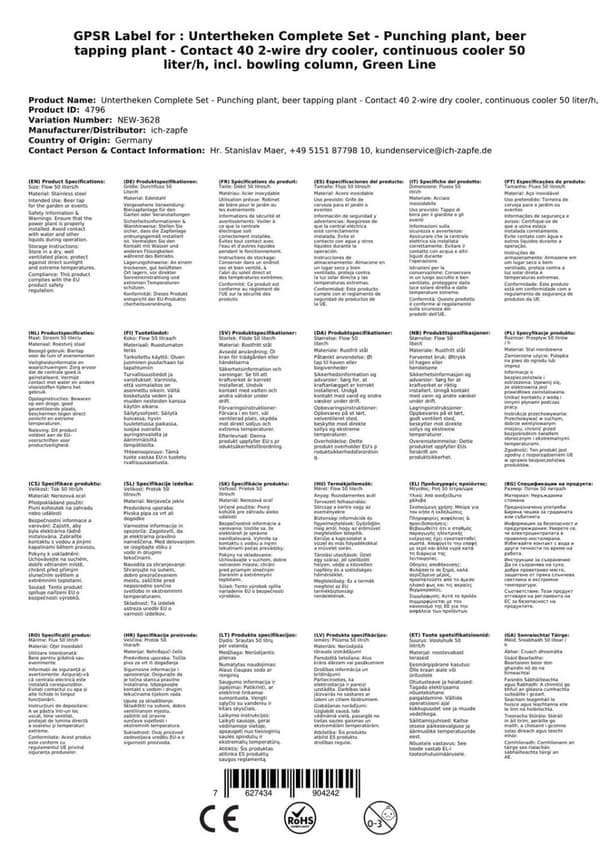Oluthana Kontakt 40 2-puolinen kuivajäähdytin, jatkuva jäähdytin 50 litraa / h, sis. Annostelija, Green Line, KEG:Type M, KEG 2:NC-sovitin