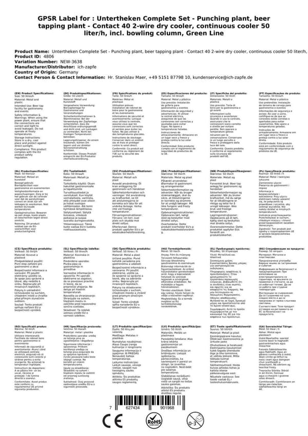 Oluthana Kontakt 40 2-puolinen kuivajäähdytin, jatkuva jäähdytin 50 litraa / h, sis. Annostelija, Green Line, KEG 2: Type D, KEG:NC Adapteri