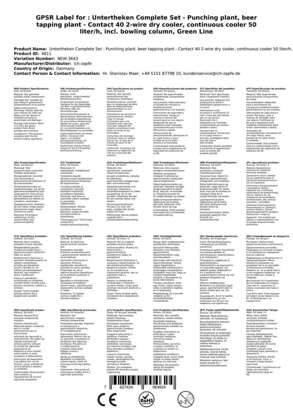 Oluthana Kontakt 40 2-puolinen kuivajäähdytin, jatkuva jäähdytin 50 litraa / h, sis. Annostelija, Green Line, KEG: Type A, KEG 2: Type D