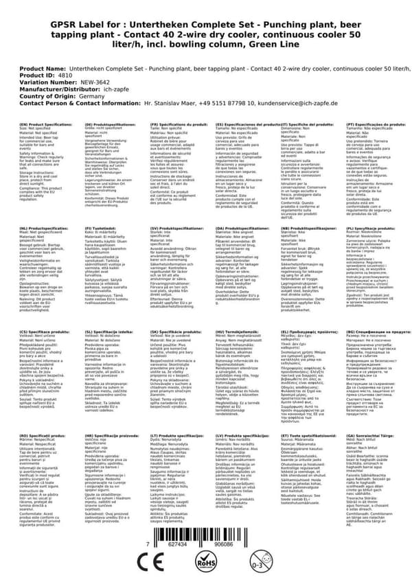 Oluthana Kontakt 40 2-puolinen kuivajäähdytin, jatkuva jäähdytin 50 litraa / h, sis. Annostelija, Green Line, KEG: Type D, KEG 2: Type D
