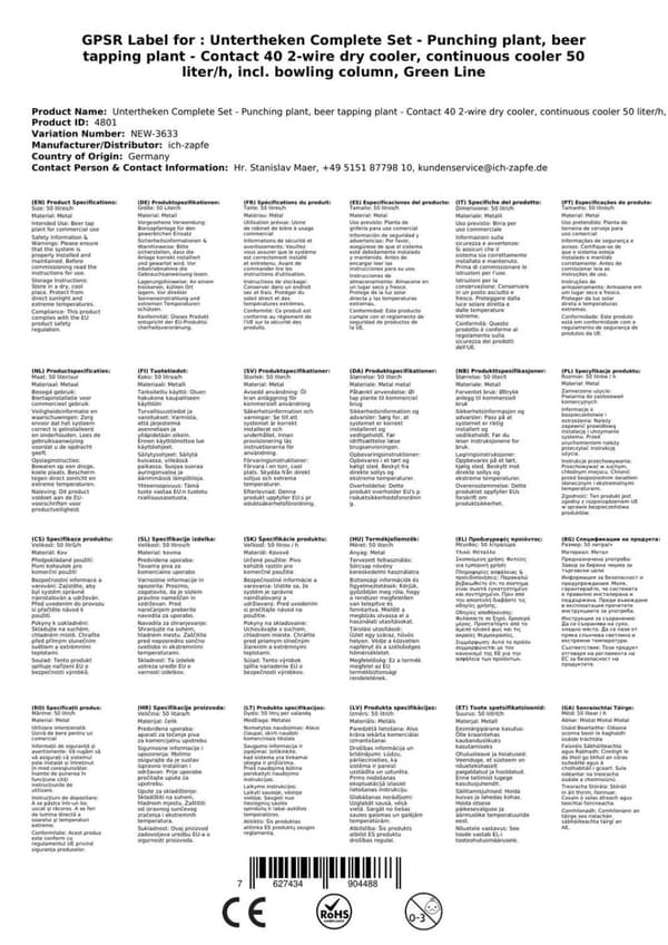 Oluthana Kontakt 40 2-puolinen kuivajäähdytin, jatkuva jäähdytin 50 litraa / h, sis. Annostelija, Green Line, KEG: Type A, KEG 2: Type G