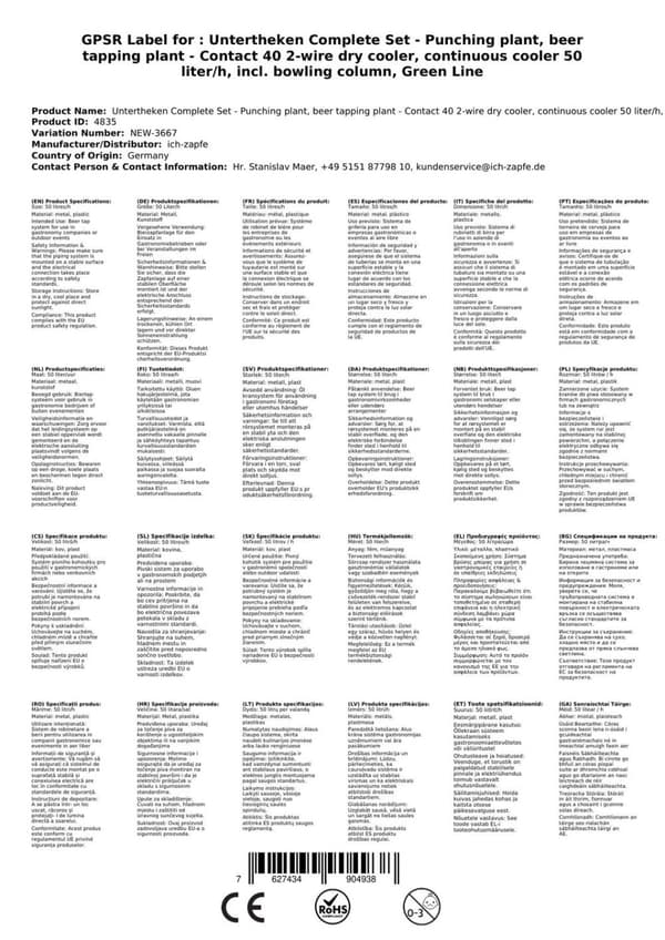 Oluthana Kontakt 40 2-puolinen kuivajäähdytin, jatkuva jäähdytin 50 litraa / h, sis. Annostelija, Green Line, KEG: Type D, KEG 2:5 litran sovitin