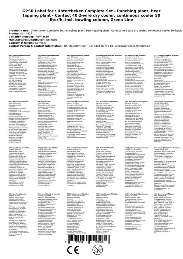 Oluthana Kontakt 40 2-puolinen kuivajäähdytin, jatkuva jäähdytin 50 litraa / h, sis. Annostelija, Green Line, KEG:ilman, KEG 2: Type D