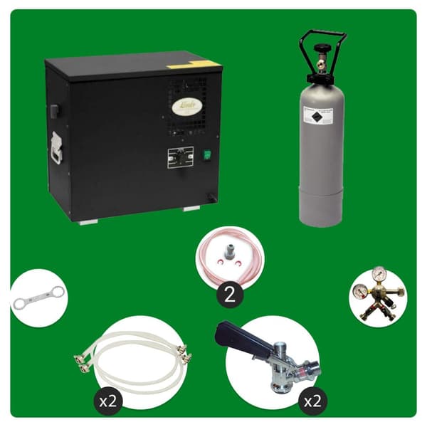 Komplet sæt Fadølsanlæg, AS-40, 2 linier våd køligere, grønne linje, KEG:5 liters adapter, KEG 2:Type D