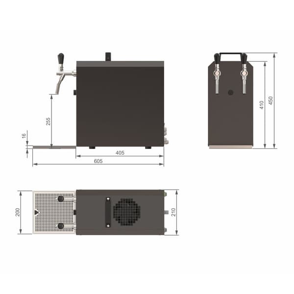 fadølsanlæg STREAM 50 ølkasse, gennemstrømningskøler, 2-linjers tørkøler, op til 55 liter/h - BLACK EDITION, KEG 2:Typ G, KEG:NC adapter