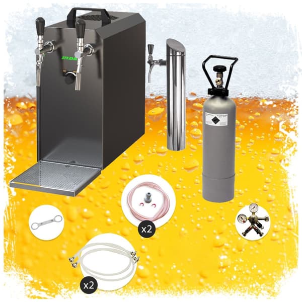 fadølsanlæg STREAM 50 ølkasse, gennemstrømningskøler, 2-linjers tørkøler, op til 55 liter/h - BLACK EDITION, KEG 2:Typ G, KEG:NC adapter