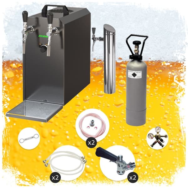 fadølsanlæg STREAM 50 ølkasse, gennemstrømningskøler, 2-linjers tørkøler, op til 55 liter/h - BLACK EDITION, KEG 2:Typ G, KEG:NC adapter