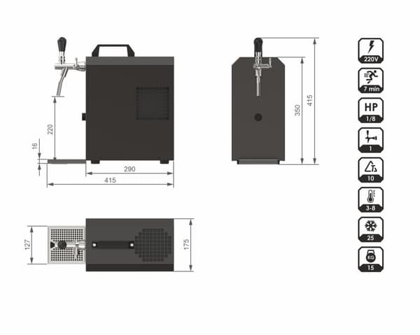 Komplet sæt fadølsanlæg - JET 30 1 linje tør køler, 30 liter/h, KEG:5 liters adapter