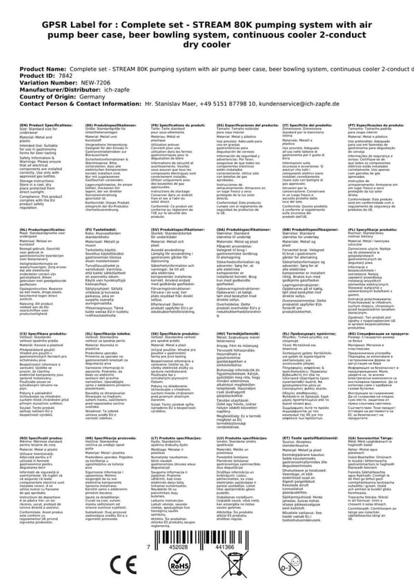 Oluthana - STREAM 80K olutpussi, läpivirtausjäähdytin, 2-rivinen kuivajäähdytin, KEG:Type G, KEG 2:NC-sovitin