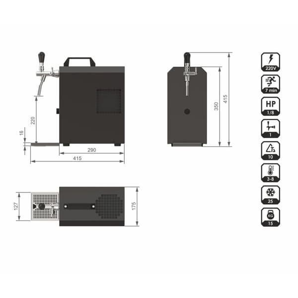 Komplett set under disk - Öltapp JET 30 en linje torr kylare, 35 liter/h -Bierkoffer med trätunna, KEG:5 liters adapter
