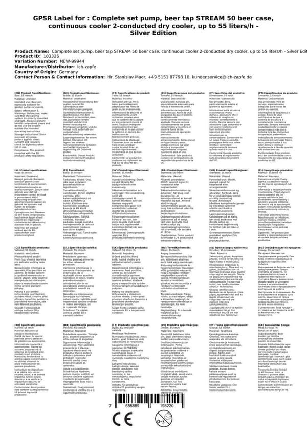 Täydellinen setti - Oluthana - Stream 50 kaksilinjainen kuivajäähdytin, jäähdytin 50 litraa/h, KEG: Type S, KEG 2: Type G