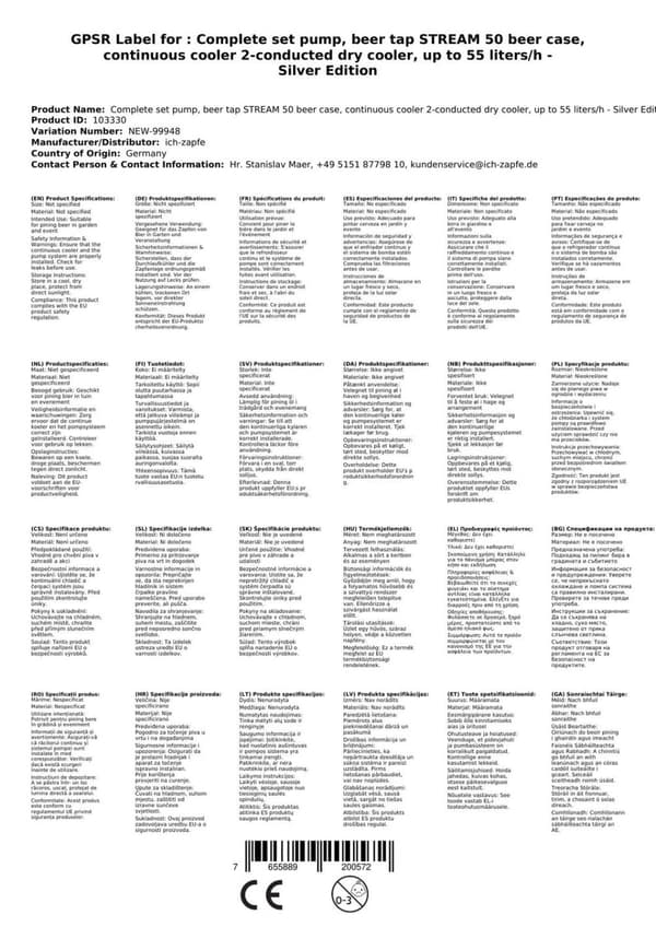 Täydellinen setti - Oluthana - Stream 50 kaksilinjainen kuivajäähdytin, jäähdytin 50 litraa/h, KEG: Type A, KEG 2: Type S